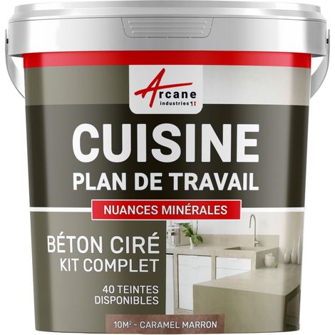 Béton ciré cuisine, plan de travail, crédence, évier sol et mur revêtement mural décoratif kit complet - 10 m² (en 2 couches) Caramel Marron - ARCANE INDUSTRIES