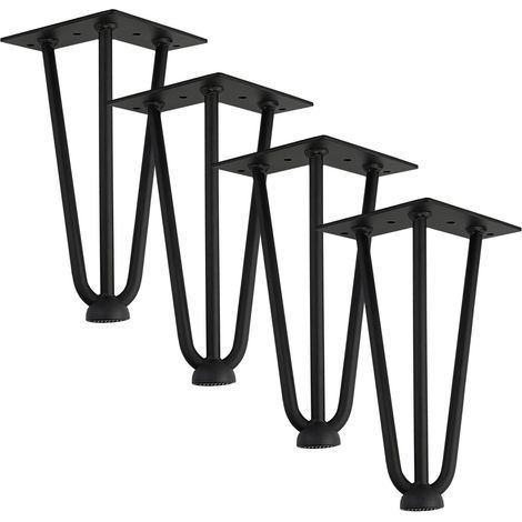 [Mise à niveau] Lot de 4 pieds de table barrette, pieds en métal de 20 cm, trois barres de fer, plus solides, avec vis et protecteurs de sol. (1/5)