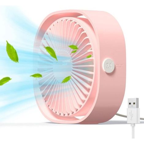 YMYNY Mini USB Desk Fan Quiet Portable USB Powered Only (No Battery), 3 Speed Settings, 360° Swivel for Home and Travel (Pink)