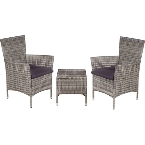 3 pcs Mobilier de bistro  Mobilier de bar Résine tressée Gris RTITTK77278 (1/5)