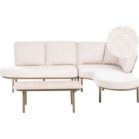 Outdoor Sofa with Coffee Table Brown Aluminium with Light Beige Cushions 4 Seater Oval Shape Tabletop Modern Style Garden Patio Terrace POLLINA (1/5)