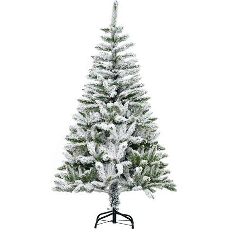HOMCOM árbol de Navidad artificial 150 cm con nieve Ignífugo con 358 Ramas apertura automática base plegable soporte metálico (1/5)