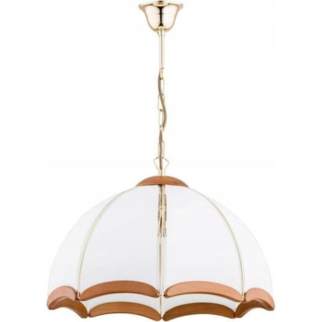 Alfa SIKORKA Classic Pendant Ceiling Lamp 46cm H77cm, White Metal Shade with Gold & Wood Accents, 3-Light E27 (max 15W), Dimmable Kitchen Dining Living Room
