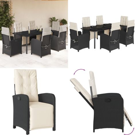 7-tlg. Garten-Essgruppe mit Kissen Schwarz Poly Rattan - Gartenmöbel - Gartenessgruppe (1/5)