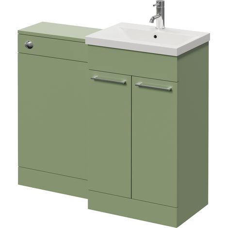 Napoli 390 Olive Green 1000mm 2 Door Vanity Unit Toilet Suite with Glide Basin - 1000mm - Chrome 160mm HandleWithout Kingston Toilet Pan