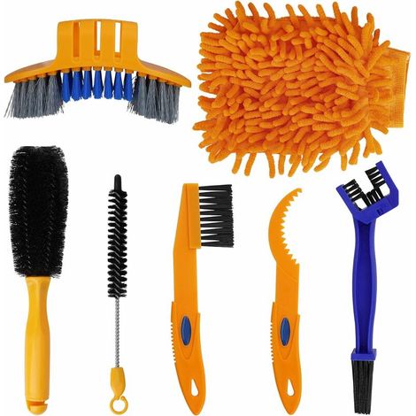 Bicyclette Outil de Nettoyage 7Pcs Multifonction kit de Brosse à Bicyclette pour Chaîne Manivelle Pneu Pignon Saleté (1/5)