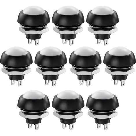 10 Boutons-Poussoirs Momentanés Etanches SPST 12mm, Marche/Arrêt, 3A/3V-5V-9V-12V-24V-230V CA, Mini-Bouton Rond sans Verrouillage pour Trompette de Voiture, Ordinateur (Blanc) (1/5)
