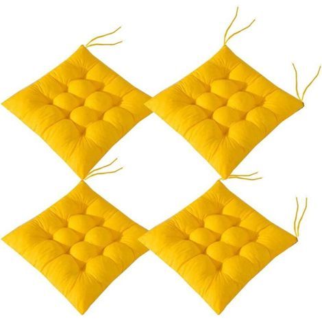 4 Coussins de Chaises Carrés 40x40 Coussins de Siège Décoration Maison Coussin Mat Matelassée,Confortable et coloré - Idéal pour intérieur et extérieur (4 jaune) (1/4)