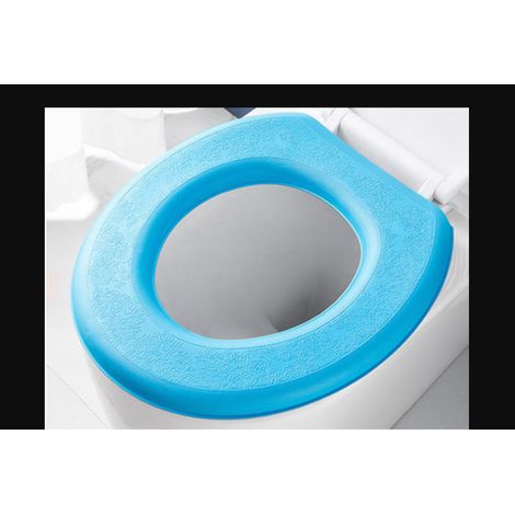 Abattant adulte pour WC 2 pcs étanche en Mousse EVA Coussin de siège de Toilette Lavable en Paste-Type Lunette WC Tapis de Tampon, Forme O Bleu-RAPANDA