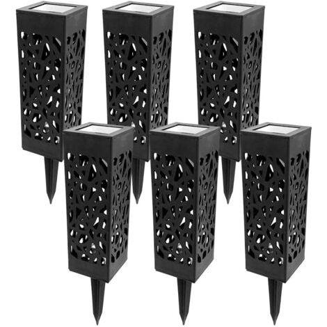 Terre Jardin – Lot de 6 bornes solaires photophores – Éclairage LED blanc chaud 7 lumens – Hauteur 28,3 cm – Panneau solaire intégré
