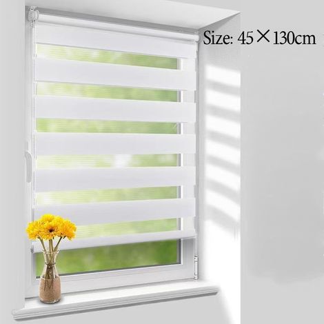 Store enrouleur semi-occultant imperméable et transparent, adapté au jour comme à la nuit, blanc - 45 cm de large x 130 cm de haut. (1/5)