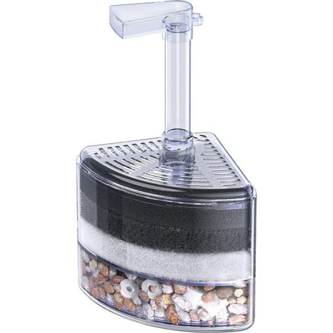 Filtro in spugna angolare per acquario, silenzioso, per avannotti di Betta, gamberetti e piccoli pesci, filtro in schiuma biologica con pietre naturali, ghiaia e anelli in ceramica per acquari fino a (1/4)