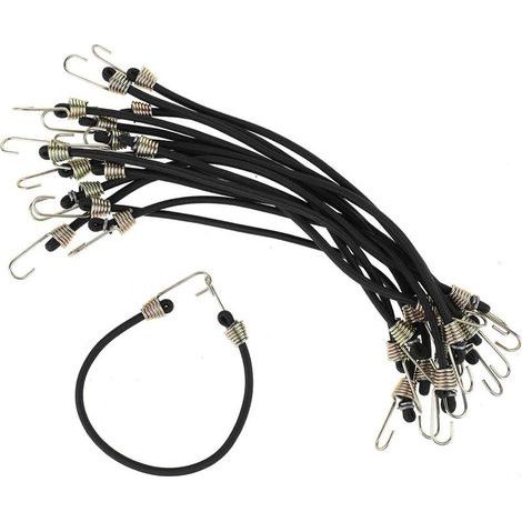 Packung mit 15 kleinen elastischen Bungee-Seilen mit Haken, 22,9 cm mit Edelstahlhaken, Mini-Gummibänder für Camping, Zelte, Motorradplanen, Fracht (schwarz) (1/4)