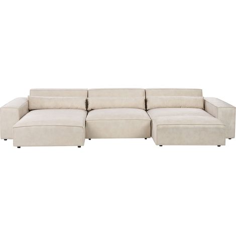 Divano moderno modulare angolare a 3 posti a destra con ottomana Divano con rivestimento in velluto Beige Hellnar (1/5)
