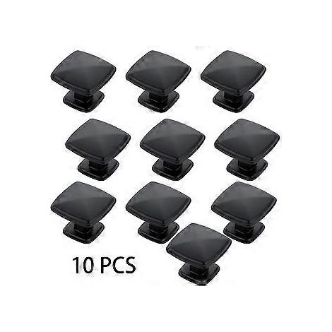Set mit 10 mattschwarzen Küchenschrankknöpfen (1-1/4 Zoll), quadratisch, mit Einzellochbohrung, für Kommodenschubladen, Schränke und Schubladen.