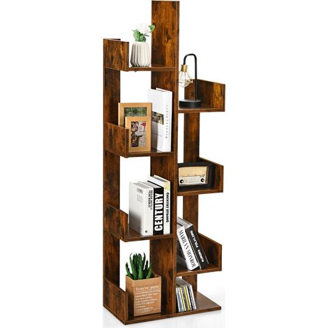 Libreria industriale con 8 ripiani e feltrini antiscivolo, Libreria ad albero da soggiorno ufficio Marrone (1/4)
