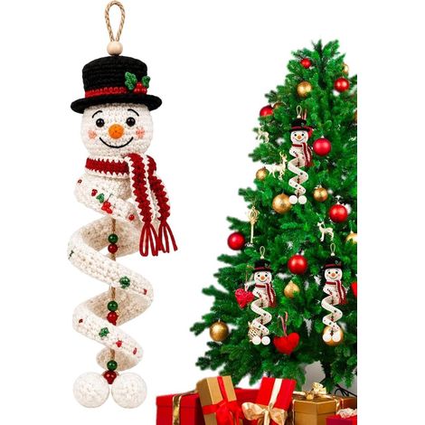 Bonhomme de neige en spirale crocheté au fil et au crochet - Décoration DIY de 20 cm pour sapin de Noël et décoration intérieure (1/5)