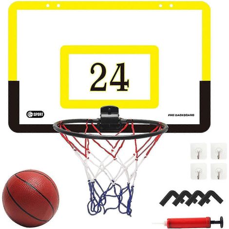 Panneau de basket-ball transparent à suspendre à une porte, mini panneau de basket-ball sans perçage avec 1 panier, 4 crochets et 1 ballon de basket-ball. (1/5)