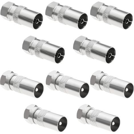 Adaptateur d'antenne TV de type F vers coaxial (lot de 5) – Convient pour connecter des décodeurs TV, des récepteurs satellite, des magnétoscopes, des modems filaires, des antennes sans fil numériques (1/5)
