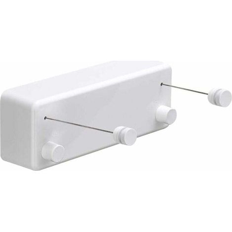 Corde à linge rétractable pour intérieur et extérieur - Robuste, 2 fils à linge de 4,2 m en acier inoxydable, fixation murale (perceuse) - Blanc T (1/4)