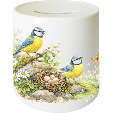 Tirelire mésanges bleues en céramique 9,5 cm (1/2)