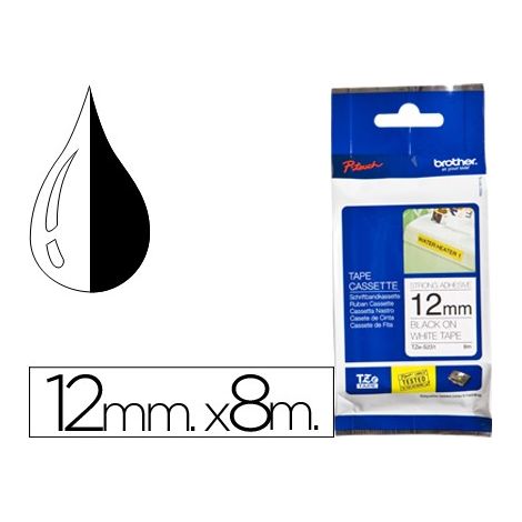 Brother  S231  Cinta laminada  Térmica  Negro sobre blanco  Rollo (1,2 cm x 8 m)
