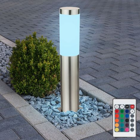 Außenlampe silber Sockelleuchte Garten Stehlampe Wegeleuchte Terrassenlampe Edelstahl, Fernbedienung dimmbar, RGB LED 8,5W 806Lm, DxH 7,6x45 cm