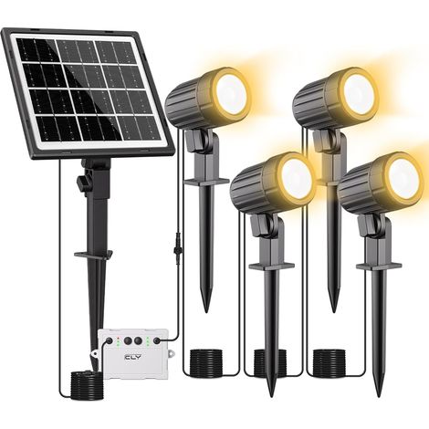 Spot Solaire Extérieur Blanc Chaud, Projecteur Exterieur Solaire 2 Modes Dynamiques 3 Luminosité Lampe Solaire Exterieur Jardin 5000mAh Étanche P66 Pour Chemin Cour Allée Halloween Noël (1/5)