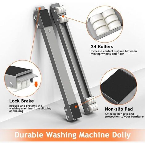 Lot de 2 roulettes de Transport moblies Lave-Linge sous châssis pour réfrigérateur sèche-Linge, congélateur jusqu'à 300 kg, avec 24 Roues, Frein, Gris (1/5)