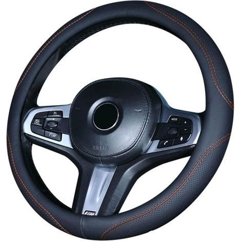 Accessoires équipement intérieur, Couvre Volant Voiture– Noir & Rouge, Cuir Housse de Volant 37-39CM, Antidérapant, Respirant, Fibre de Carbone, élastique Professionnel Couvre de Volant Universelle (1/5)