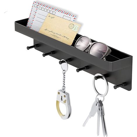 Porte-clés - Boîte de rangement murale avec 6 crochets et étagère - Acier inoxydable - Pour cuisine bureau entrée - 1 pièce (1/5)