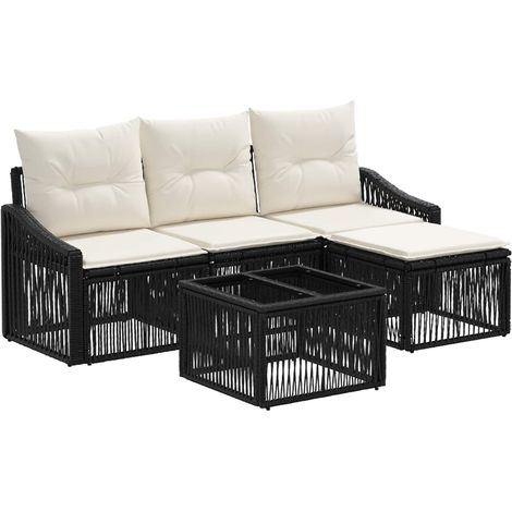 vidaXL Garden Sofa Set 5 pcs Black Poly Rattan