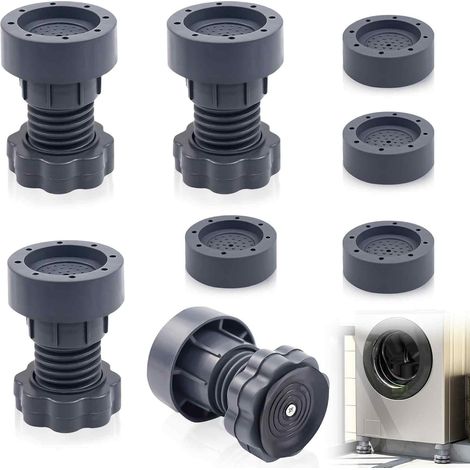 Set of 4 Vibration Dampers and 4 Washing Machine Feet Anti-Vibration Feet Adjustable Height 8.5-10.5cm for Washing Machine Dryer (1/5)