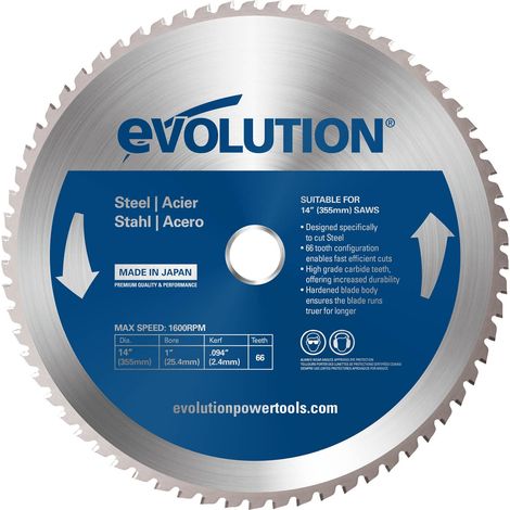 Evolution M255TCT-52MS - 255 mm Lama per taglio di acciaio dolce - Lama per metallo a 52 denti con punte in carburo che in pratica non genera surriscaldamento, ronzii o scintille (1/3)