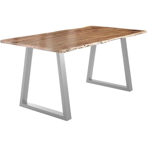 Esstisch Baumkante massiv Akazie natur 200 x 100 silber V-Gestell LUBIN (1/5)