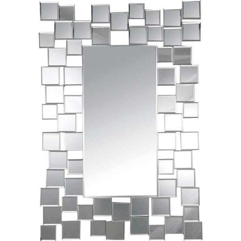 Espejo moderno rectangular en color plata, 61cm(ancho) 90cm(altura) 2cm(fondo). (1/2)