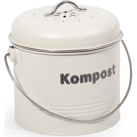 Biomülleimer Küche 3,5 L Geruchsdicht Aktivkohlefilter Metall Retro Beige (1/5)