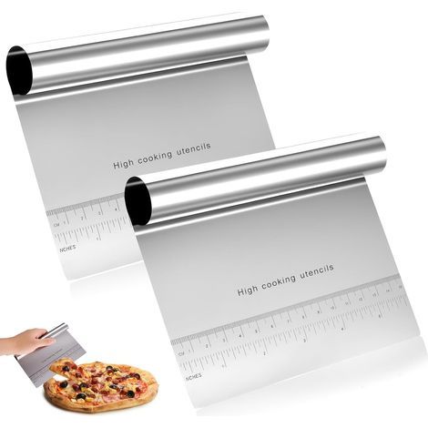 2 Ramasse Légumes Cuisine, Raclette en Acier Inox, Grattoir à Pâtes en Acier Inoxydable, Pelle à Légumes, Grattoirs Coupe Pate Spatule Cuisine, Spatule à Pâte, Coupe-Pâtes Pizza Gâteau Patisserie (1/5)