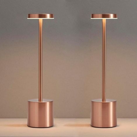 Lot de 2 lampes de table rechargeable, lampe de bureau LED portable, lampe de table sans fil - éclairage à intensité variable en 3 couleurs(or rose) (1/5)