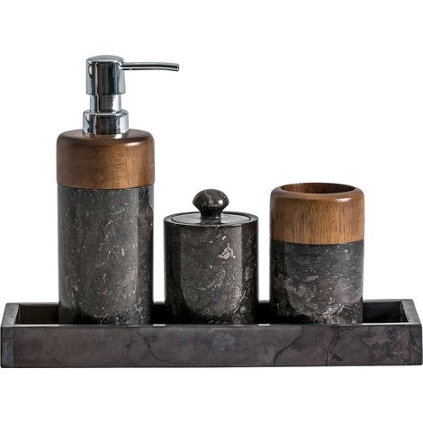 Set de 4 Pièces - Ensemble Salle de Bain Neptuno Élégance Noir et Or - Noir marbré avec touche dorée (1/2)