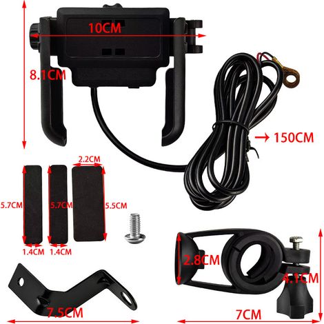 High-quality, sturdy, and reliable motorcycle and electric vehicle modification accessories, mirror mount phone holder with charging. (1/4)