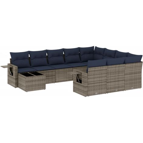 11-teiliges Gartensofa-Set mit Kissen, grau, Polyrattan vidaXL (1/5)