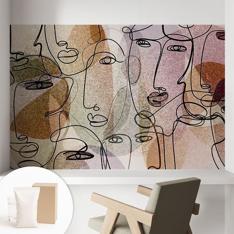 Papier peint intissé mural classique avec imprimé motifs décoratifs design élégant non‑tissé Visages linéaires 104x70 cm (1/5)