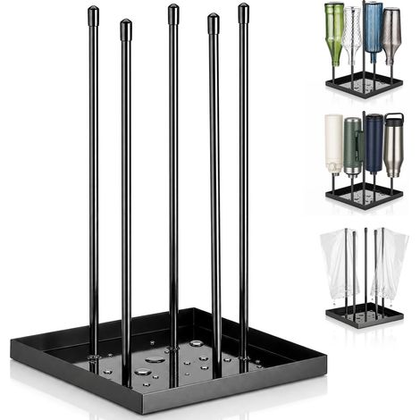 Égouttoir pour Bouteilles, Support de Séchage en Acier Inoxydable Noir Brillant, Porte-Bouteilles pour 5 Bouteilles de 1,5 L, inclut vis et Tournevis (1/5)