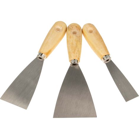EUROTOOLS Spachtel-Set 3-teilig 25 mm / 50 mm / 70 mm, mit Stahlklinge und Holzheft (1/3)