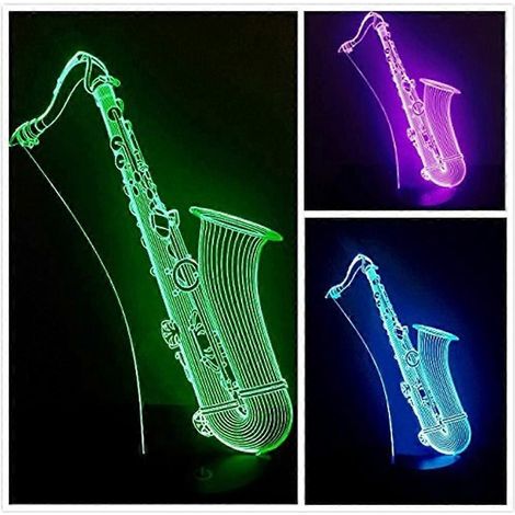 Veilleuse 3D Saxophone - Note de musique - Lampe de table LED 7 couleurs changeantes - Base plate en ABS - Chargeur USB - Décoration intérieure - Jouet - Anniversaire enfant