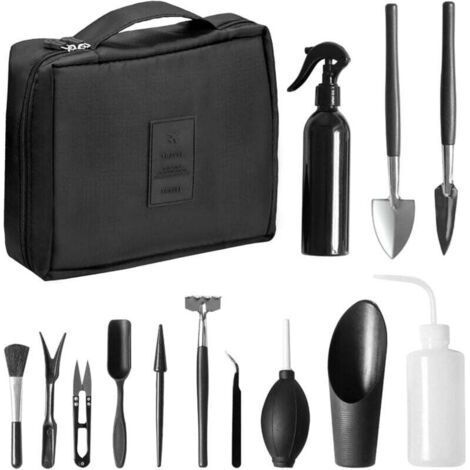 Bonsai Tool Kit, Mini Gardening Tools for Indoor Plants, Set of 13 Carbon Steel Succulent Plant Hand Transplanting Tools, with Storage Bag (1/4)