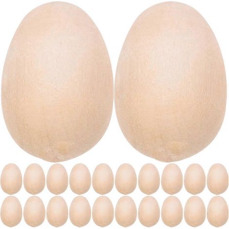 50 œufs de poule factices en bois, décoration de Pâques, œuf de Pâques en bois brut-1.8x1.2cm