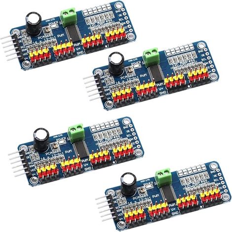 Lot de 4 pilotes de moteur PCA9685 PWM 16 canaux 12 bits PWM IIC Module de pilote extensible 16 ports pour carte générateur PWM robot (1/5)