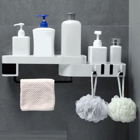 Étagère d'angle de salle de bain, étagère de rangement multifonctionnelle à Double couche, étagère murale non marquée pour la cuisine, blanc et noir (1/5)